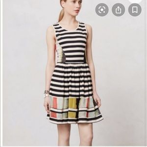 Anthropologie Black multi striped sleeveless dress